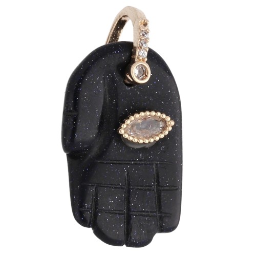 Fatma's Hand Pendant, 27x17 mm, Gemstone Imitation and Zirconium Oxides, Blue Sand Stone