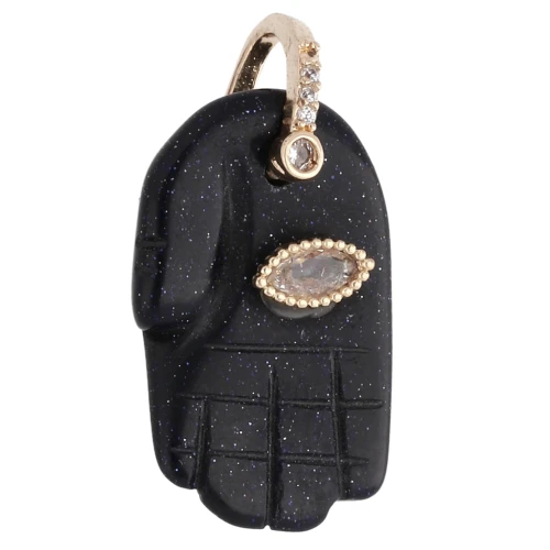 Fatma's Hand Pendant, 27x17 mm, Gemstone Imitation and Zirconium Oxides, Blue Sand Stone