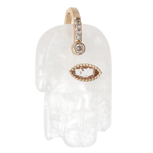 Fatma's Hand Pendant, 27x17mm, Gemstone and Zirconium Oxides, Moonstone