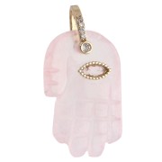 Rose quartz - Fatma's Hand Pendant, 27x17 mm, Gemstone and Zirconium Oxides - Rose Quartz Fatma's Hand Pendant, 27x17 mm, Gemstone and Zirconium Oxides - Rose Quartz
