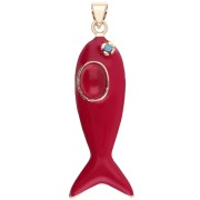 Fish Pendant, 39x11 mm, Epoxy Resin and Zirconium Oxide - Red - Turquoise