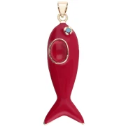 Fish Pendant, 39x11 mm, Epoxy Resin and Zirconium Oxide - Red - Turquoise