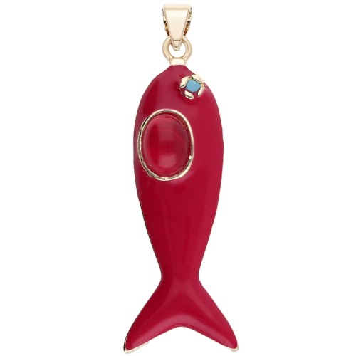 Fish Pendant, 39x11 mm, Epoxy Resin and Zirconium Oxide - Red - Turquoise