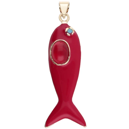 Fish Pendant, 39x11 mm, Epoxy Resin and Zirconium Oxide - Red - Turquoise
