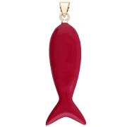 Fish Pendant, 39x11 mm, Epoxy Resin and Zirconium Oxide - Red - Turquoise