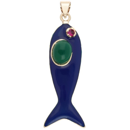 Fish Pendant, 39x11 mm, Epoxy Resin and Zirconium Oxide - Dark Blue - Green