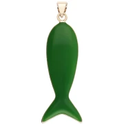 Fish Pendant, 39x11 mm, Epoxy Resin and Zirconium Oxide - Green - Red x1