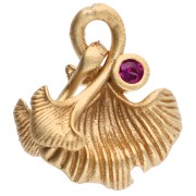 Ginkgo Leaf Charm, 14x12 mm, with Zirconium Oxide - Fine gold plated - Fuchsia|raw }}