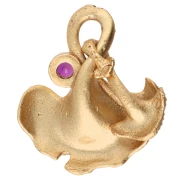 Ginkgo Leaf Charm, 14x12 mm, with Zirconium Oxide - Fine gold plated - Fuchsia