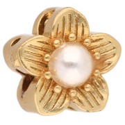 9 mm multi-hole flower bead with mother-of-pearl cabochon - Fine gold plated - White x1