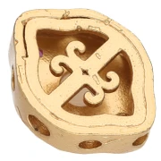 Ethnic navette bead, 12x9 mm, multi-holed, mother-of-pearl and CZ cabochons - Fine gold plated