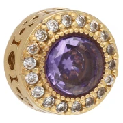 9 mm Ethnic Round Bead with Zirconium Oxides - Fine gold plated - Purple x1