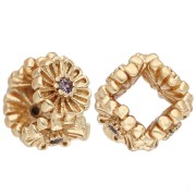 6.5 mm flower-shaped rondelle bead with zirconium oxides - Fine gold plated - Lilac x1