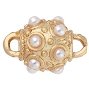 Ethnic spacer, 13x8 mm, with mother-of-pearl cabochons - Fine gold plated - White x1