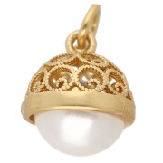 11 mm round ethnic charm with mother-of-pearl cabochon - Fine gold plated - White x1|raw }}