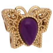 10x11 mm multi-hole butterfly bead with cabochon - Fine gold plated - Purple x1