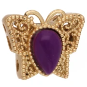 10x11 mm multi-hole butterfly bead with cabochon - Fine gold plated - Purple x1