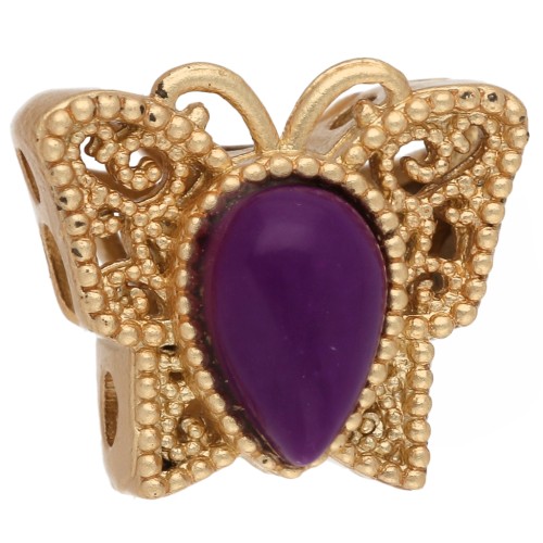 10x11 mm multi-hole butterfly bead with cabochon - Fine gold plated - Purple x1