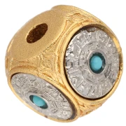 10 mm cube bead with gemstone-style cabochon - Fine gold plated - Silver-plated x1