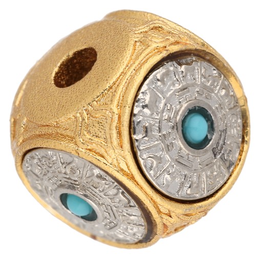 10 mm cube bead with gemstone-style cabochon - Fine gold plated - Silver-plated x1