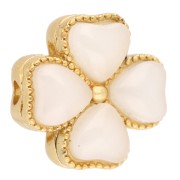 13mm multi-hole clover-shaped beads & imitation mother-of-pearl cabochons - Fine gold plated - White