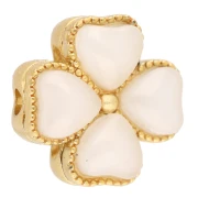 13mm multi-hole clover-shaped beads & imitation mother-of-pearl cabochons - Fine gold plated - White