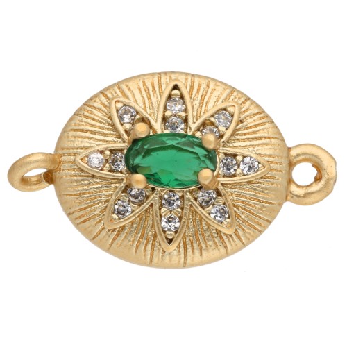 Oval spacer pendant, 18x11 mm, with zirconium oxides—Fine gold plated