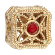 8.5 mm square bead with gemstone-style cabochons - Fine gold plated x1