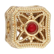 8.5 mm square bead with gemstone-style cabochons - Fine gold plated x1