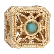 8.5 mm square bead with gemstone-style cabochons - Fine gold plated x1