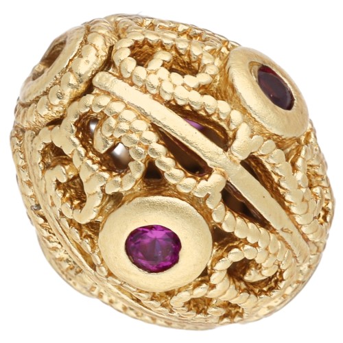 10x8.5 mm oval bead with zirconium oxides - Fine gold plated - Fuchsia x1