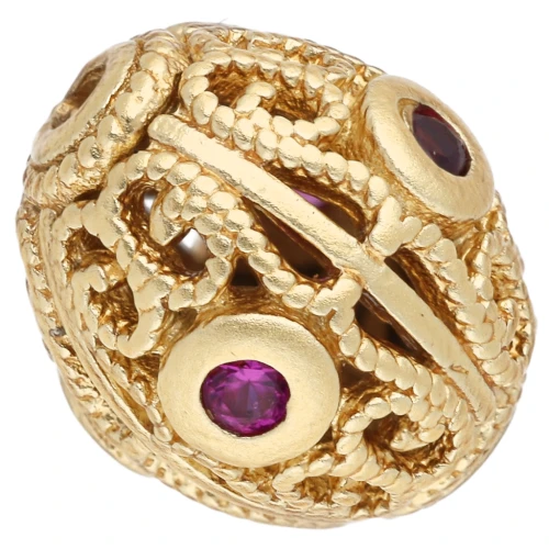 10x8.5 mm oval bead with zirconium oxides - Fine gold plated - Fuchsia x1