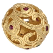 8 mm round hand-crafted bead with zirconium oxides - Fine gold plated - Fuchsia