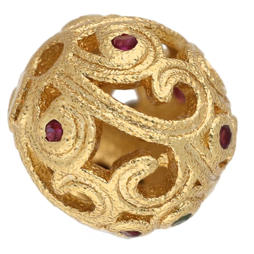 8 mm round hand-crafted bead with zirconium oxides - Fine gold plated - Fuchsia