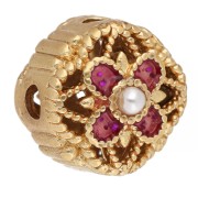 8 mm round flower pattern bead with mother-of-pearl cabochon and epoxy resin - Fine gold plated