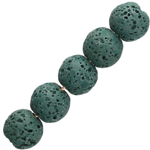 9 mm Round Beads Made of Dyed Lava Stone — Dark Green x10