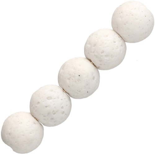 9 mm Round Beads Made of Dyed Lava Stone - White x10