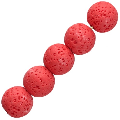 9 mm Round Beads Made of Dyed Lava Stone - Red x10