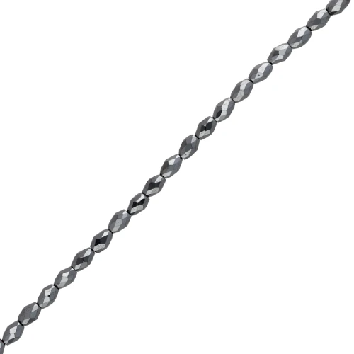 Faceted olive-shaped beads, 5x3 mm, hematite imitation, 39 cm