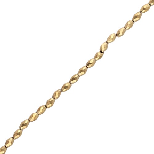 Faceted olive-shaped beads, 5x3 mm, hematite imitation, gold, 39 cm