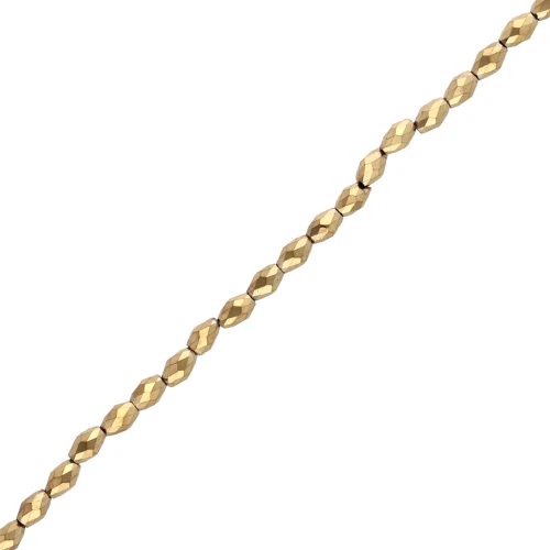 Faceted olive-shaped beads, 5x3 mm, hematite imitation, gold, 39 cm