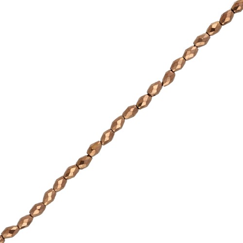 Faceted olive-shaped beads, 5x3 mm, copper-colored hematite imitation, 39 cm