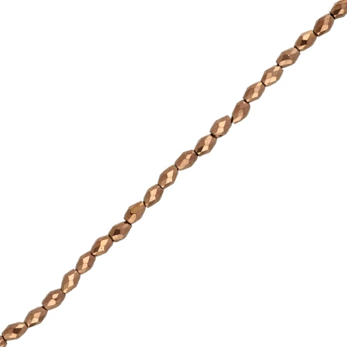 Faceted olive-shaped beads, 5x3 mm, copper-colored hematite imitation, 39 cm