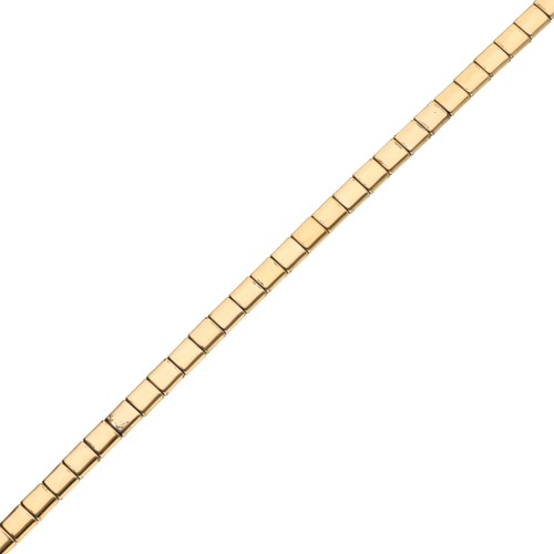 Flat square beads, 2 holes, 5x5x1.9 mm, imitation hematite, gold, 39.5 cm