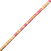 Orange-Pink - Flat Square Beads, 2 Holes, 5x5x1.9 mm, Hematite Imitation, Multi-Pink, 39.5 cm Flat Square Beads, 2 Holes, 5x5x1.9 mm, Hematite Imitation, Multi-Pink, 39.5 cm