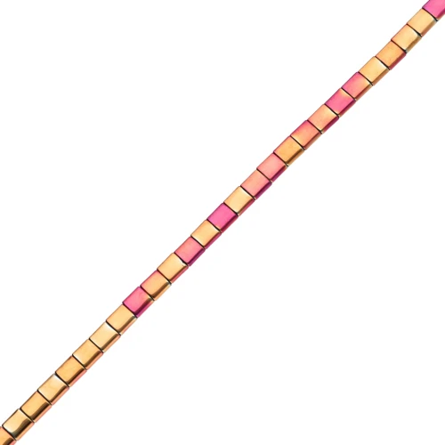 Flat Square Beads, 2 Holes, 5x5x1.9 mm, Hematite Imitation, Multi-Pink, 38 cm