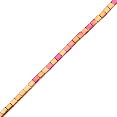 Flat Square Beads, 2 Holes, 5x5x1.9 mm, Hematite Imitation, Multi-Pink, 39.5 cm