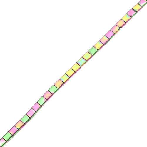 Flat square 2-hole beads, 5x5x1.9 mm, hematite imitation, Iris, 37 cm