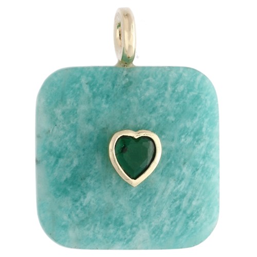 33x25 mm faceted square pendant made of gemstone and a CZ heart - Amazonite x1