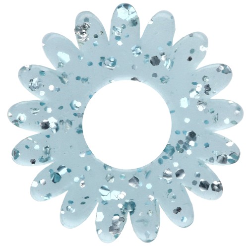 20 mm transparent acrylic daisy flower pendant - Blue with a grayish tint - Glittery x1